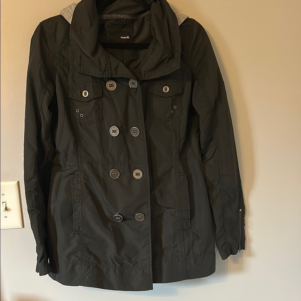 Hurley Black Trench Coat with Wide Collar